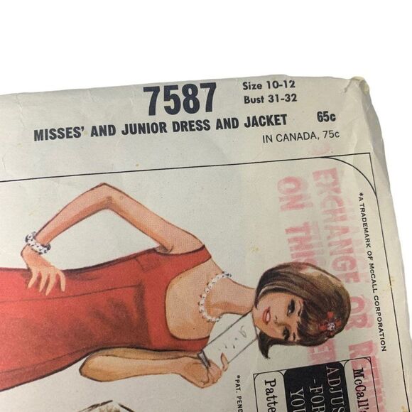 Vintage 60s McCalls 7587 Pattern Junior Misses 9-18 Sheath Dress Jacket Cut - Picture 2 of 4